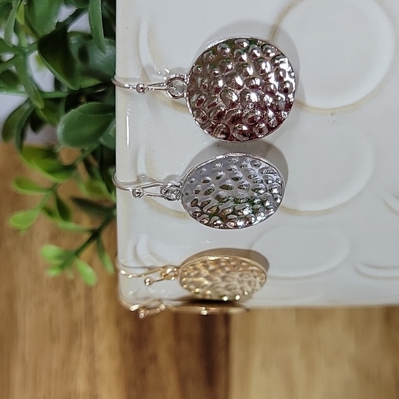 Hammered Disc Drop Earrings, Choice of Color - Picture 5 of 8